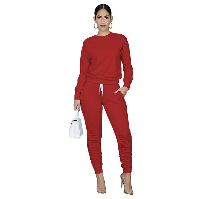 Women 2 Piece Outfit - Casual Solid Color T-Shirts Workout Tracksuit Bodycon Pants Suit Set Jumpsuit Rompers