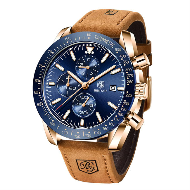 Classic Fashion Elegant Chronograph Watch Casual Sport Leather Band Mens Watches 5140L